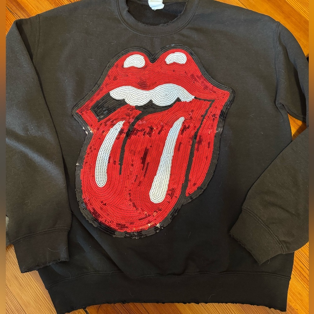 Madeworn Rolling Stones Sequins Sweatshirt in Dirty Black Sz Small